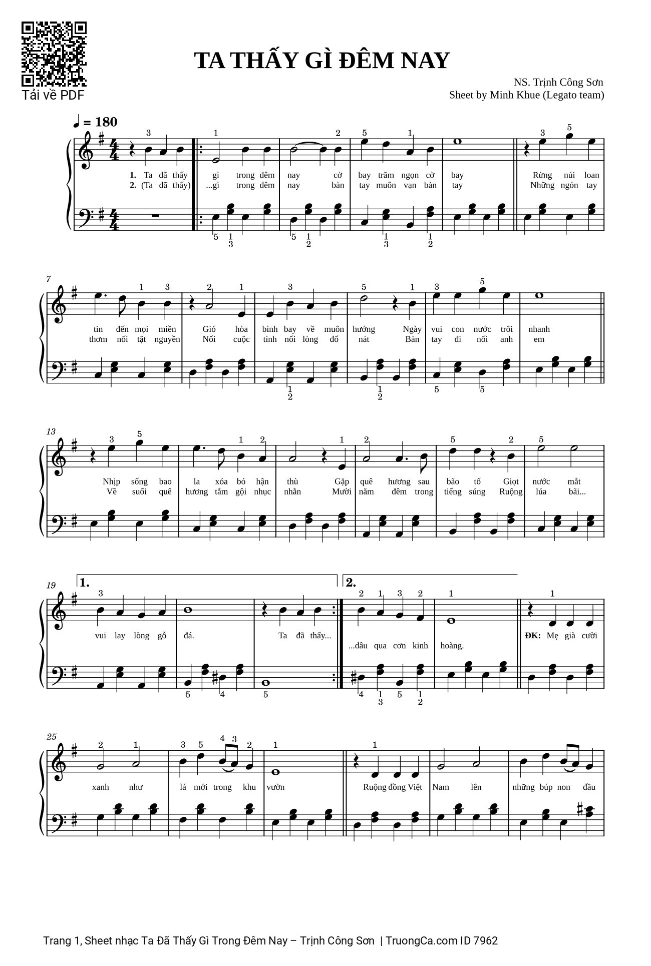 Trang 1 của Sheet nhạc PDF Piano bài hát Ta Đã Thấy Gì Trong Đêm Nay sheet piano - Trịnh Công Sơn