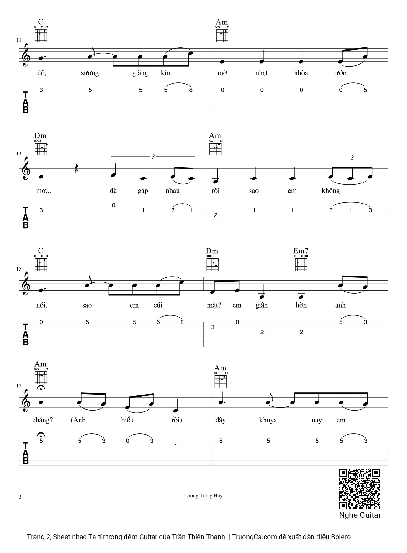 Trang 2 của Sheet nhạc PDF bài hát Tạ từ trong đêm Guitar - Trần Thiện Thanh, Thăm thẳm chiều trôi khuya anh đi rồi sao trời đưa lối