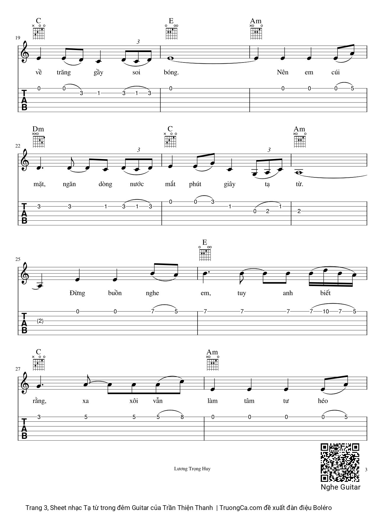 Trang 3 của Sheet nhạc PDF bài hát Tạ từ trong đêm Guitar - Trần Thiện Thanh, Thăm thẳm chiều trôi khuya anh đi rồi sao trời đưa lối