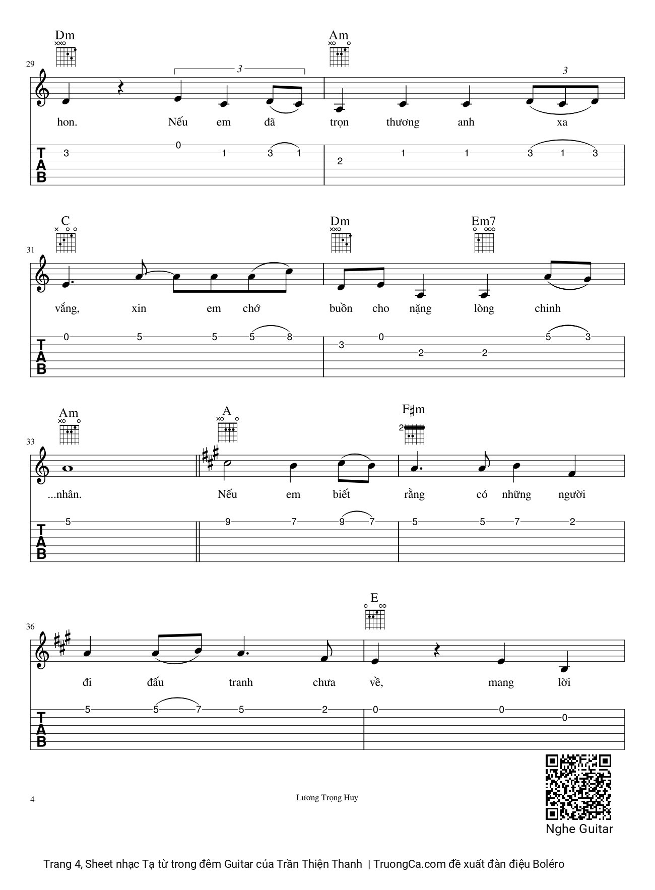 Trang 4 của Sheet nhạc PDF bài hát Tạ từ trong đêm Guitar - Trần Thiện Thanh