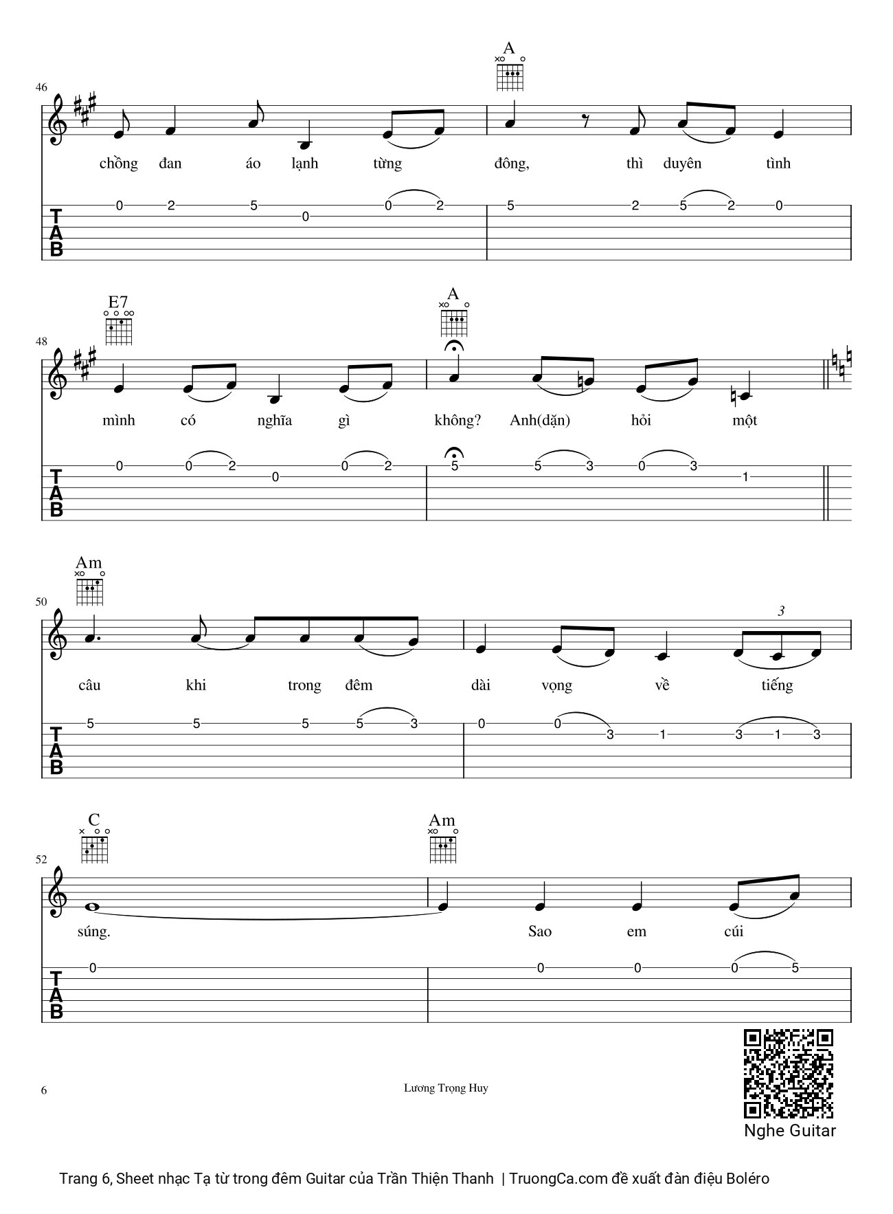 Trang 6 của Sheet nhạc PDF bài hát Tạ từ trong đêm Guitar - Trần Thiện Thanh, Thăm thẳm chiều trôi khuya anh đi rồi sao trời đưa lối