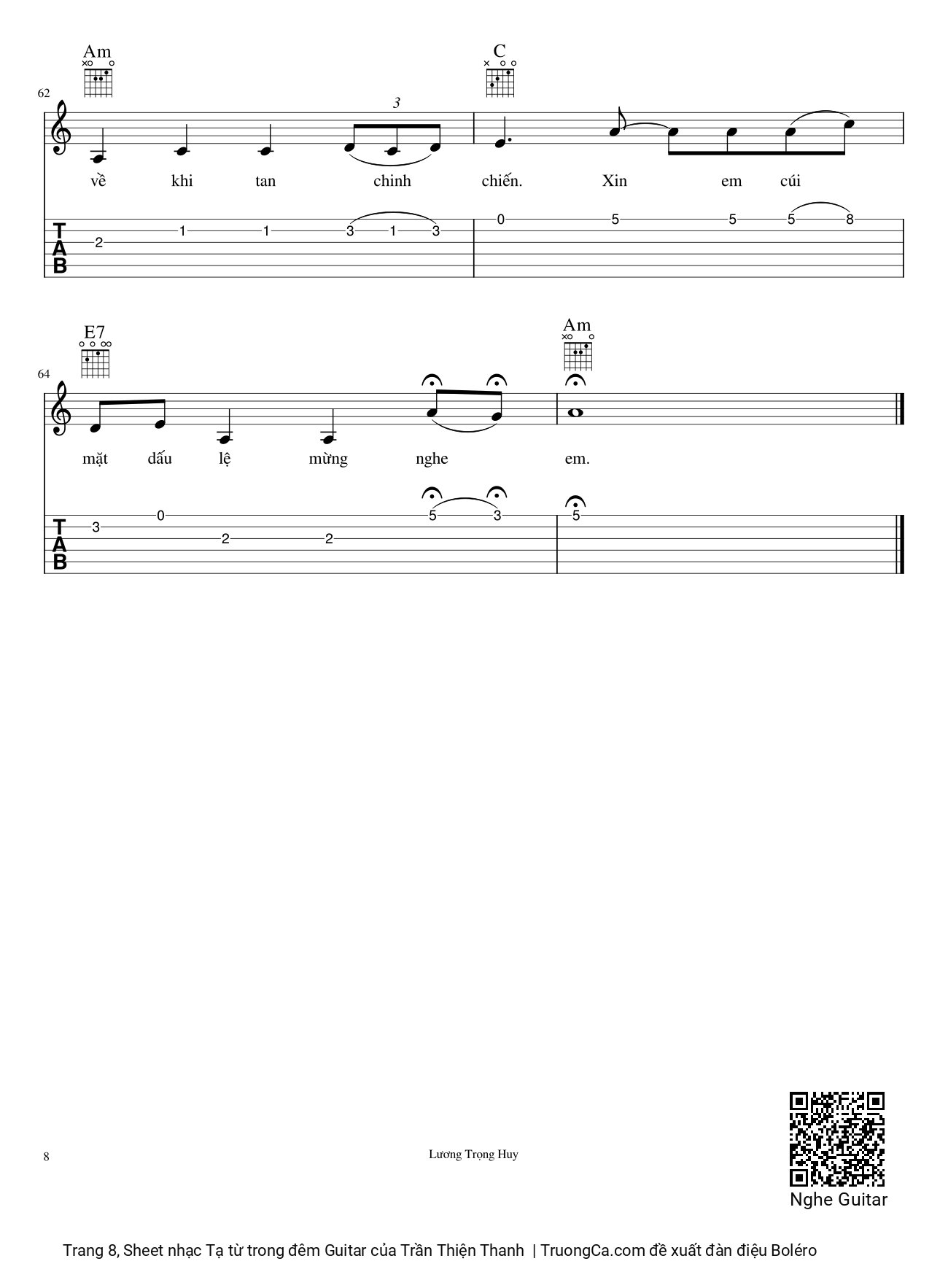 Trang 8 của Sheet nhạc PDF bài hát Tạ từ trong đêm Guitar - Trần Thiện Thanh, Thăm thẳm chiều trôi khuya anh đi rồi sao trời đưa lối