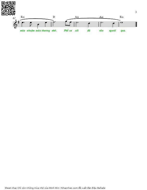 Trang 3 của Sheet nhạc PDF bài hát Chỉ còn những mùa nhớ - Minh Min, 1. Góc phố  này nơi mình quen  nhau