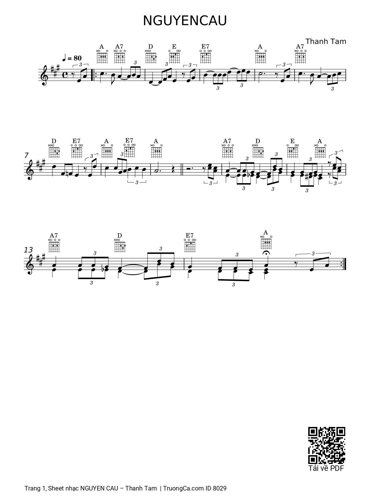 Trang 1 của Sheet nhạc PDF bài hát Nguyện Cầu Hợp âm Guitar - Thành Tâm