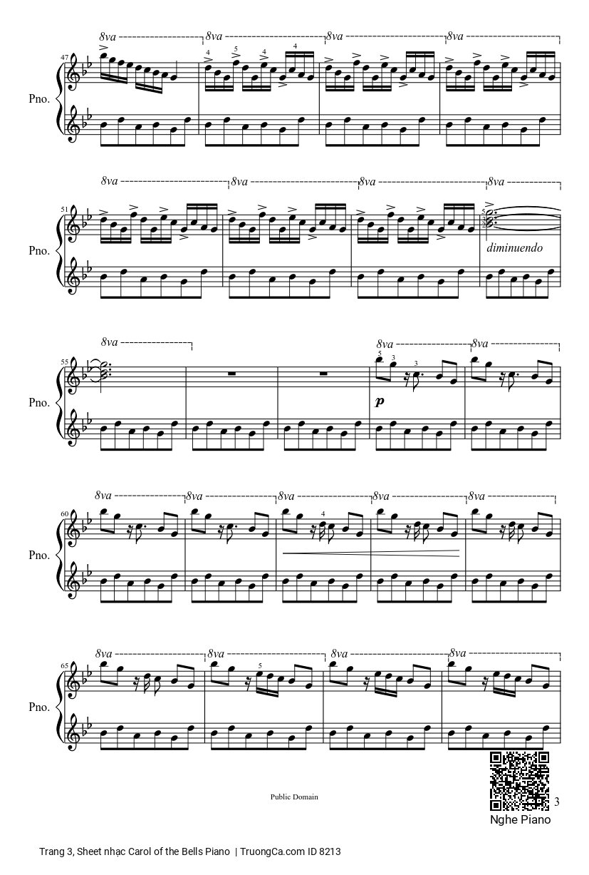 Trang 3 của Sheet nhạc PDF bài hát Carol of the Bells sheet Piano - Dân ca Ukrainian, Ding dong ding dong ding, Hark how the bells, Sweet silver bells.  