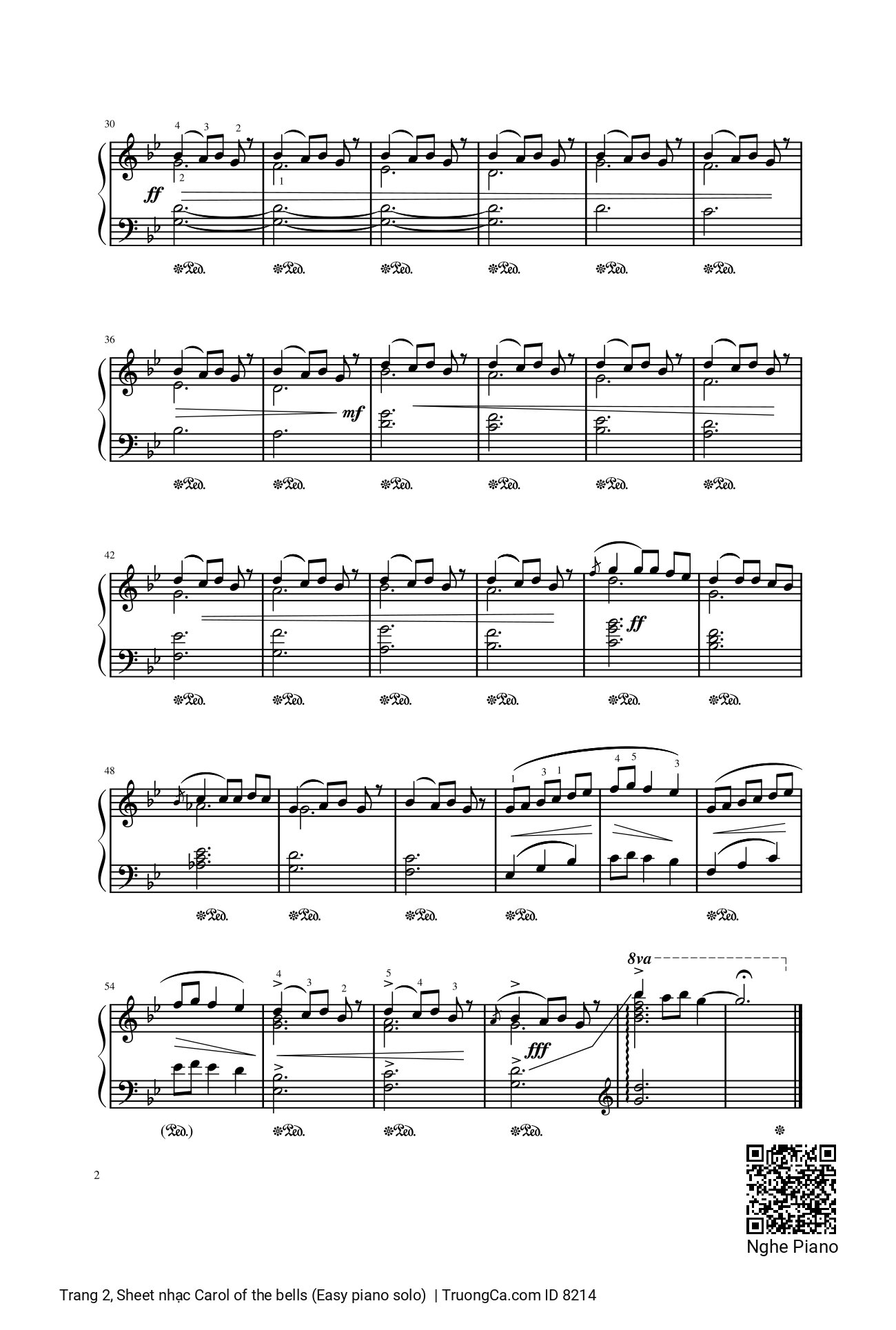 Trang 2 của Sheet nhạc PDF bài hát Carol of the bells (Easy piano solo) - Dân ca Ukrainian, Ding dong ding dong ding, Hark how the bells, Sweet silver bells