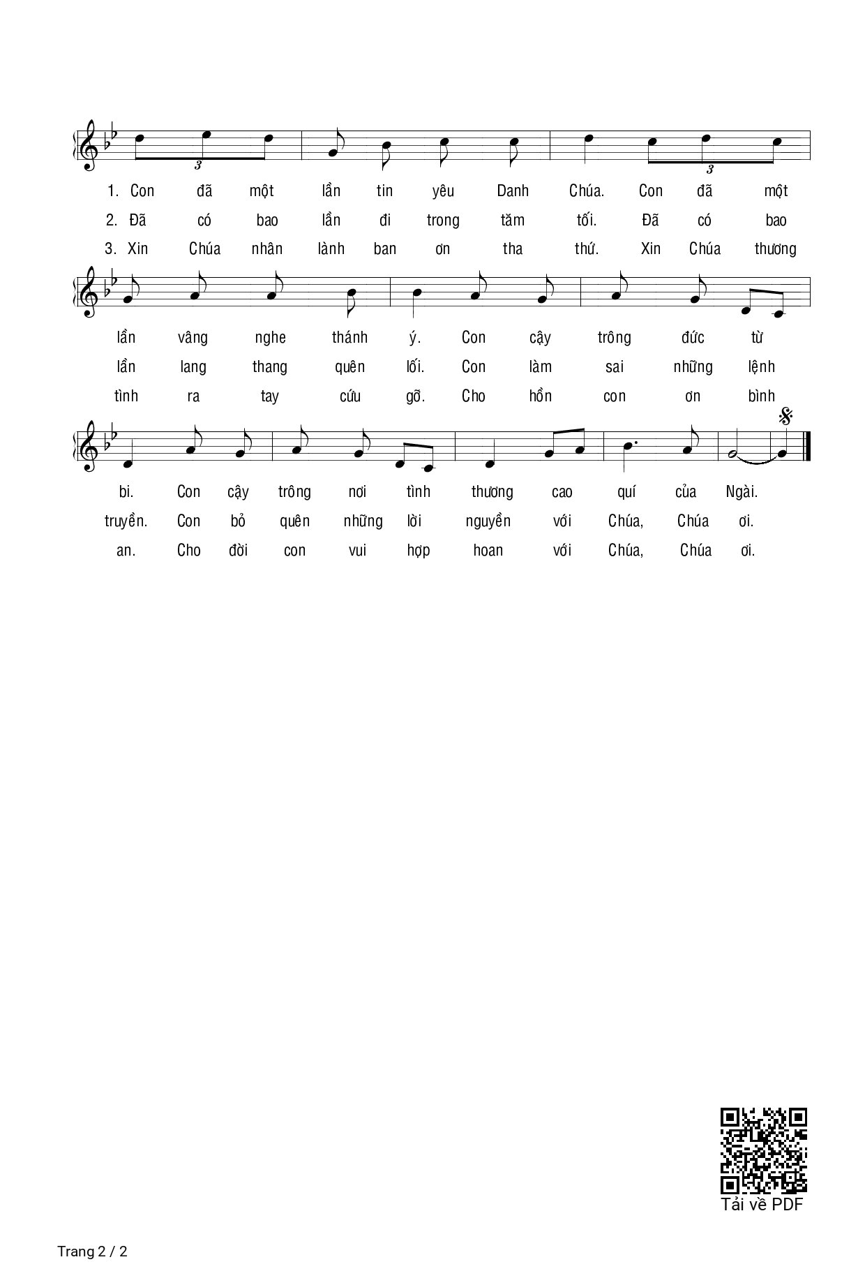 Trang 2 của Sheet nhạc PDF bài hát Con Cậy Trông - Phạm Liên Hùng, ĐK: Con cậy trông ở Chúa vạn lạy Chúa từ nhân  Vì những ai cậy trông Ngài, vì những ai cậy trông Ngài ...