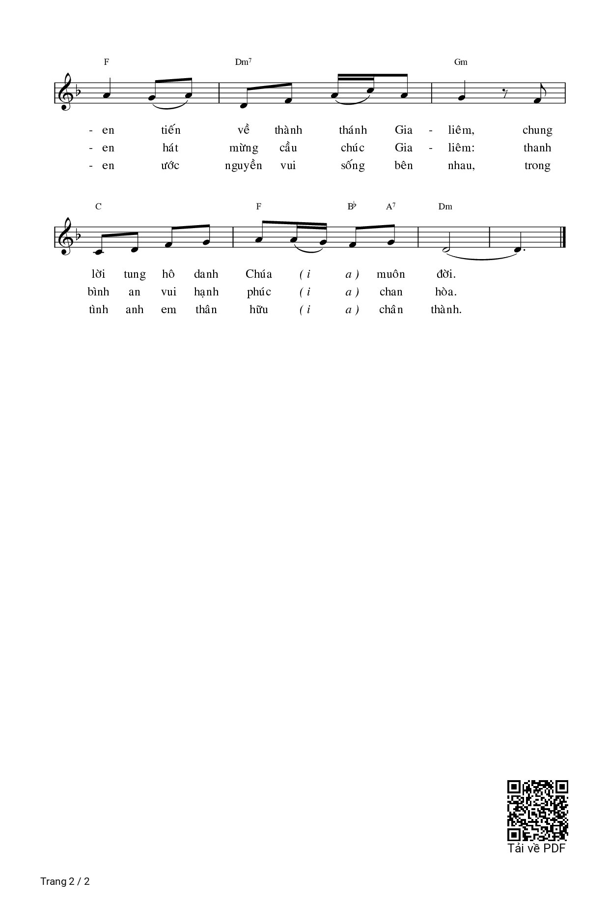 Trang 2 của Sheet nhạc PDF bài hát Ta Cùng Vui Lên - Kim Long, ĐK. Nào ta cùng vui lên đi về nhà Thiên Chúa, dâng ca khúc hân hoan tôn vinh Chúa muôn đời