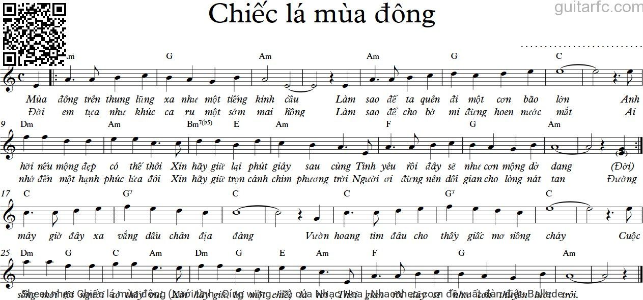 Trang 1 của Sheet nhạc PDF bài hát Chiếc lá mùa đông (Lưới tình - Qíng wǎng - 情网) - Nhạc Hoa, Intro:1. Mùa  đông trên thung lũng  xa như một tiếng  kinh cầu