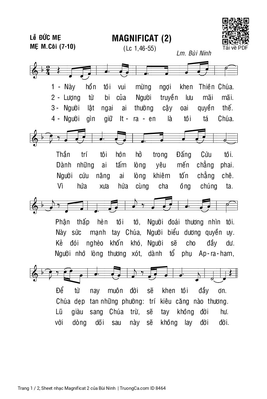 Sheet nhạc Magnificat 2 - Bùi Ninh