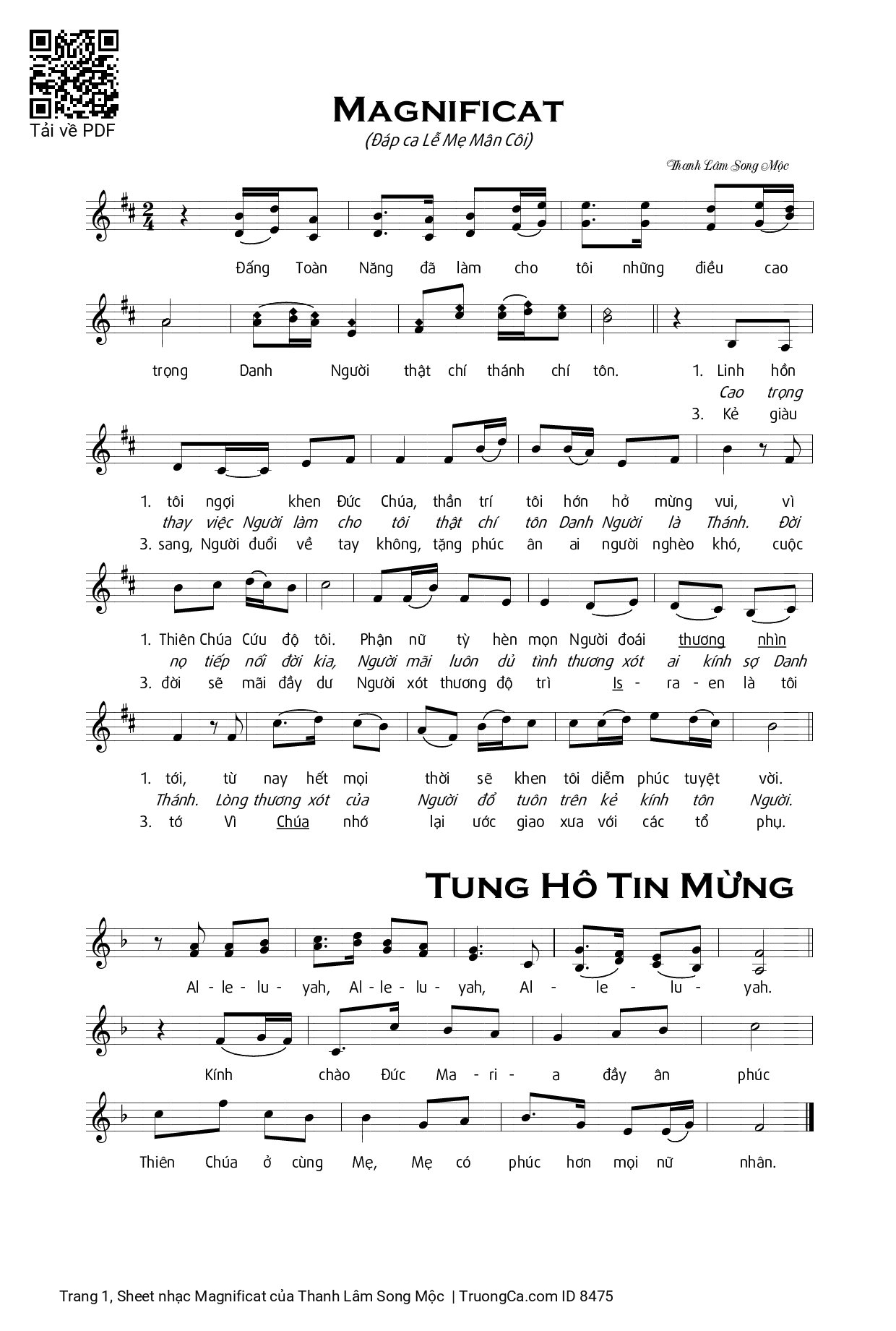 Sheet nhạc Magnificat - Thanh Lâm Song Mộc