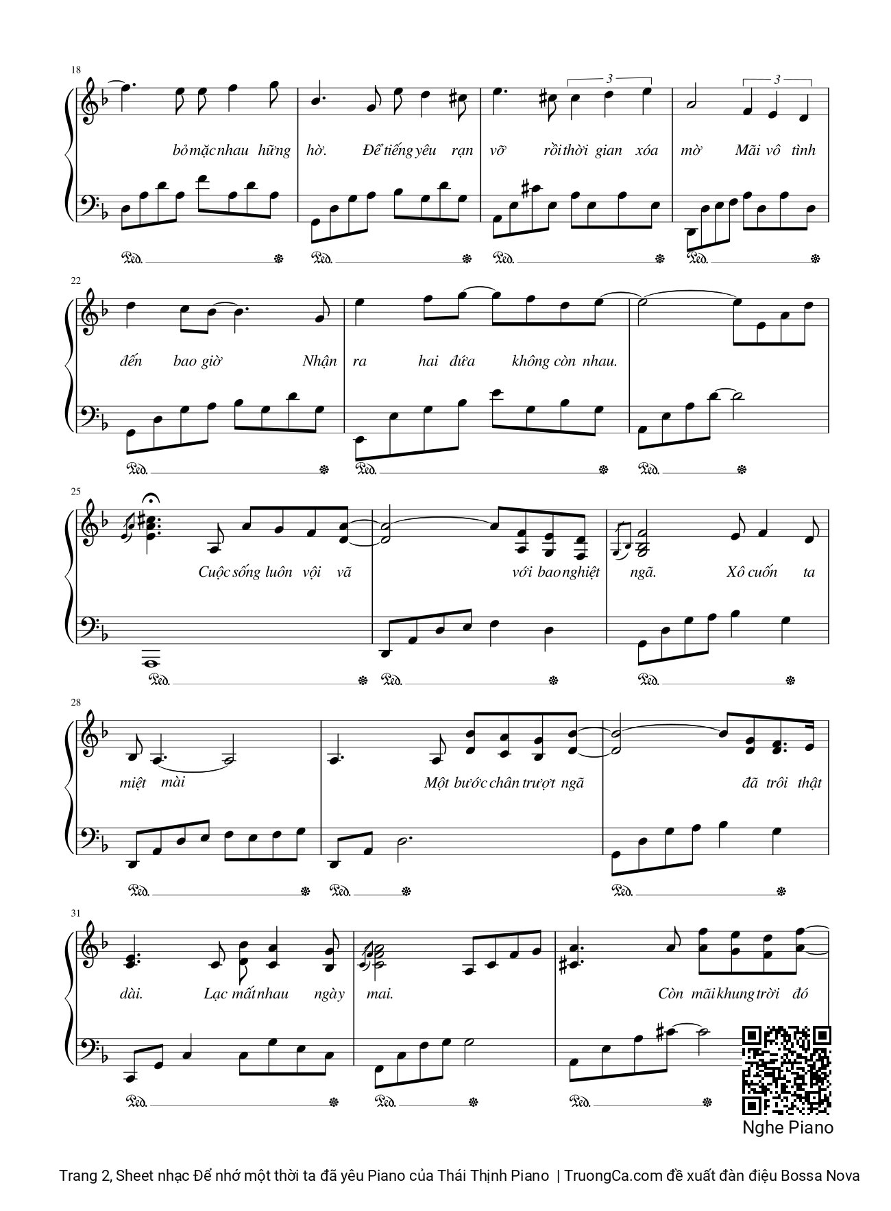 Trang 2 của Sheet nhạc PDF bài hát Để nhớ một thời ta đã yêu Piano - Thái Thịnh Piano, Hạnh phúc trong tầm với đã không còn tới khi vắng em trong đời