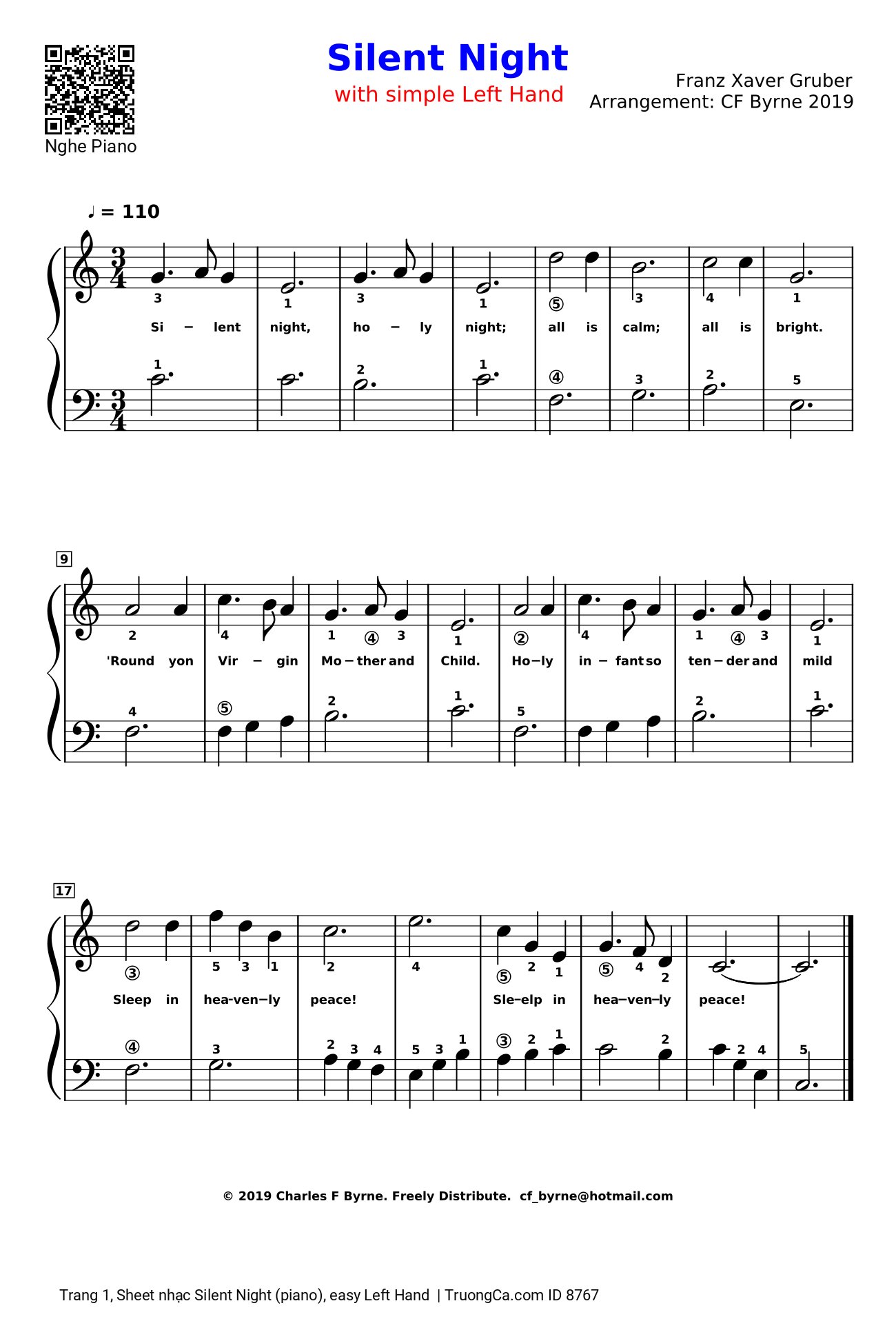 Sheet nhạc Silent Night sheet piano dễ