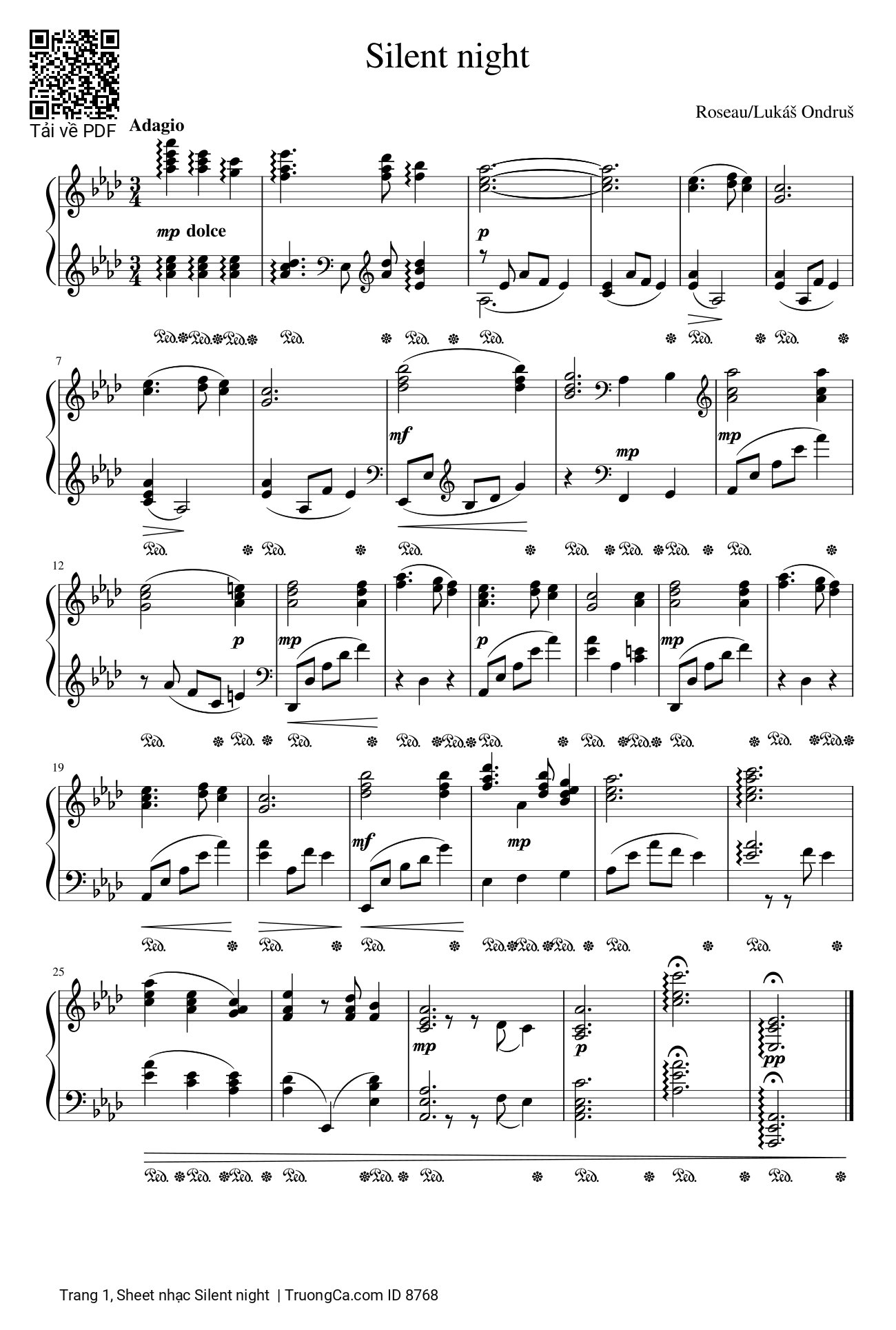 Trang 1 của Sheet nhạc PDF Piano bài hát Silent night, đêm thánh vô cùng sheet Piano - Franz Xaver Gruber