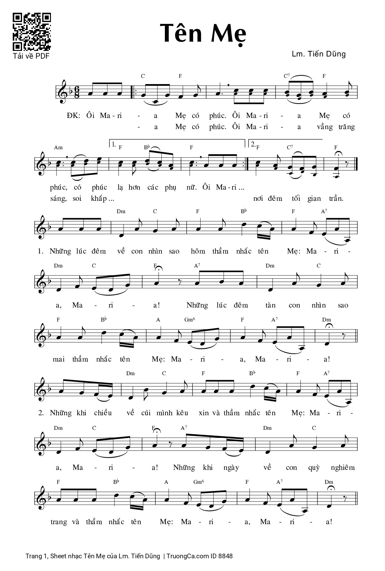 Trang 1 của Sheet nhạc PDF bài hát Tên Mẹ - Lm. Tiến Dũng