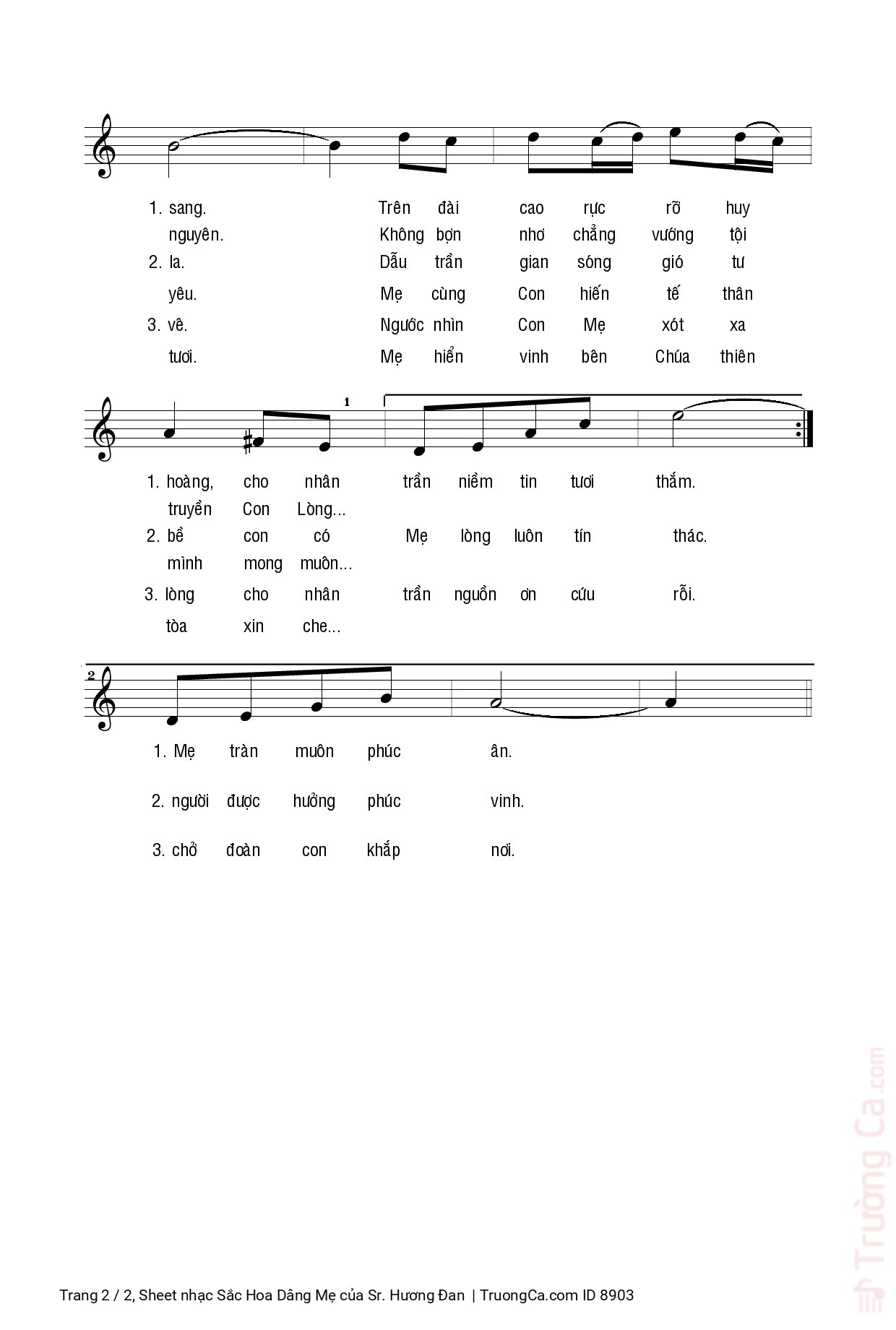 Trang 2 của Sheet nhạc PDF bài hát Sắc Hoa Dâng Mẹ - Sr. Hương Đan