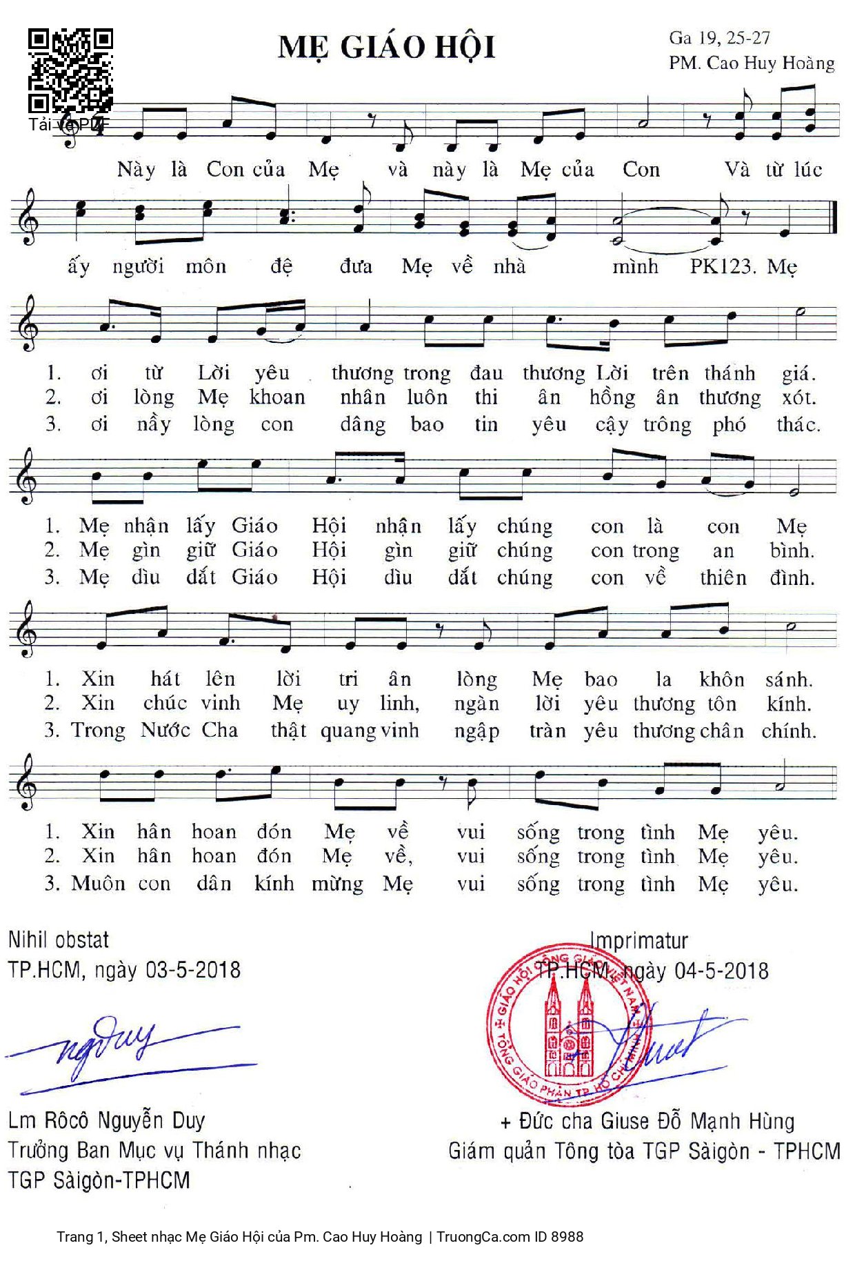 Trang 1 của Sheet nhạc PDF bài hát Mẹ Giáo Hội - Pm. Cao Huy Hoàng