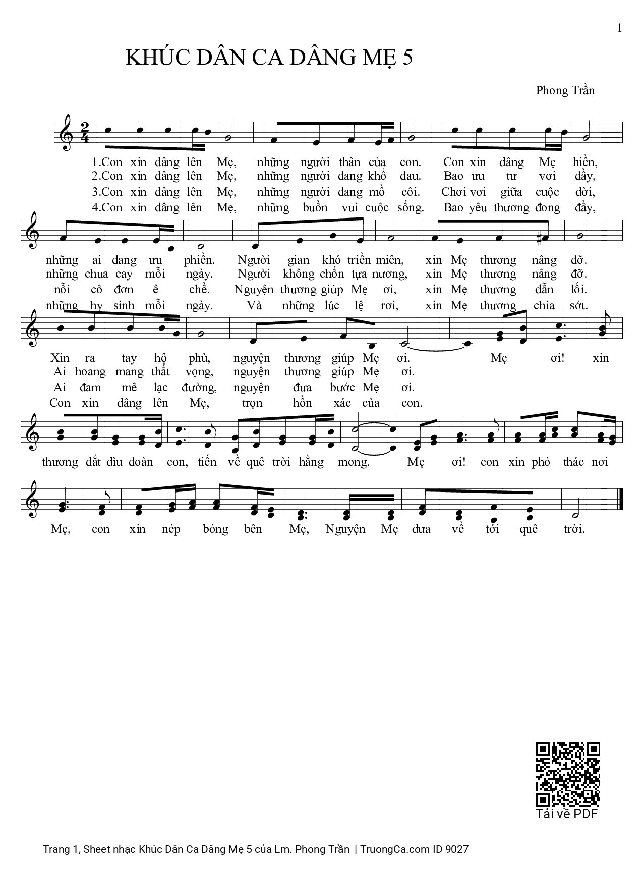 Sheet nhạc PDF bài Khúc Dân Ca Dâng Mẹ 5