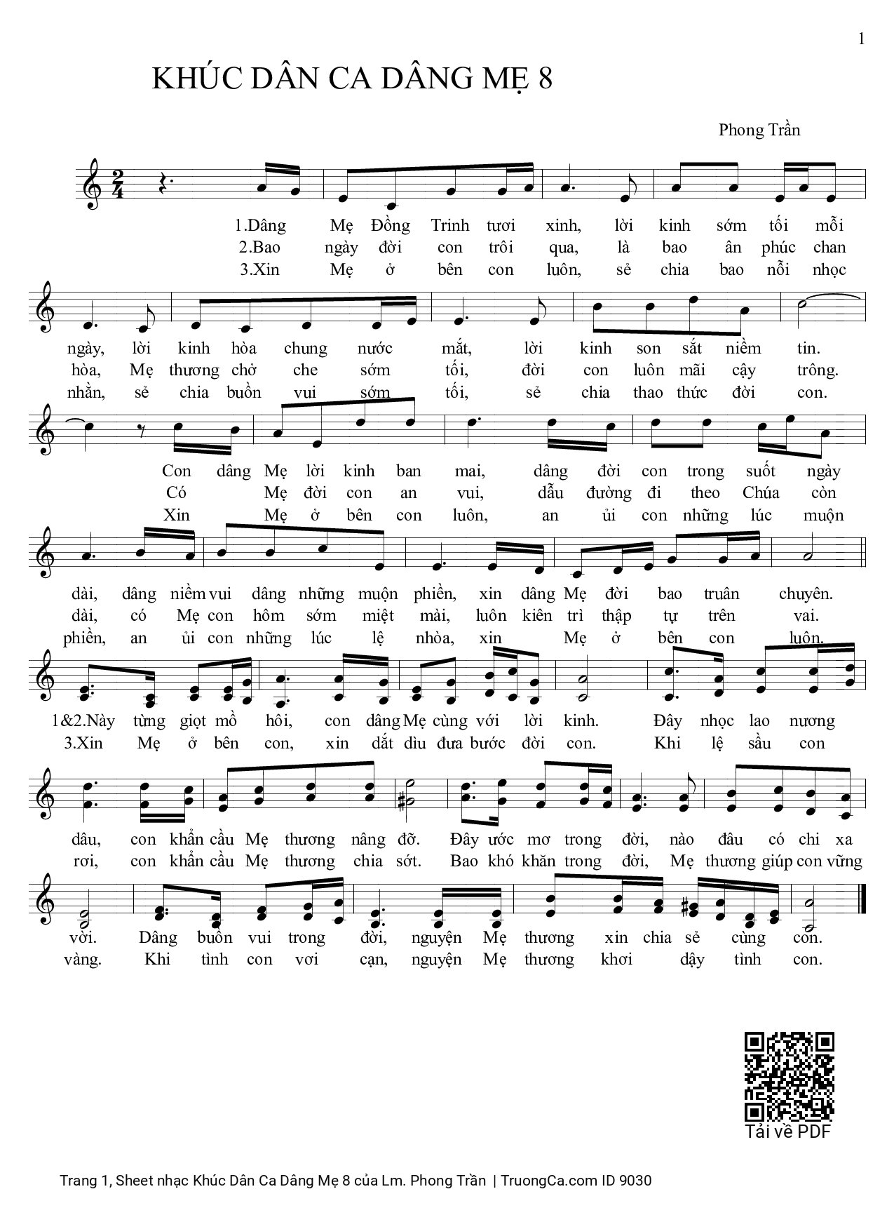 Sheet nhạc PDF bài Khúc Dân Ca Dâng Mẹ 8