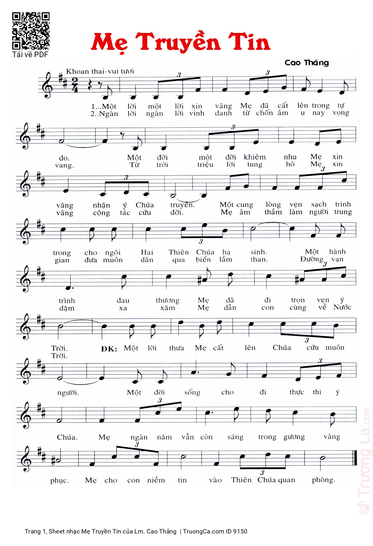 Sheet nhạc PDF bài Mẹ Truyền Tin