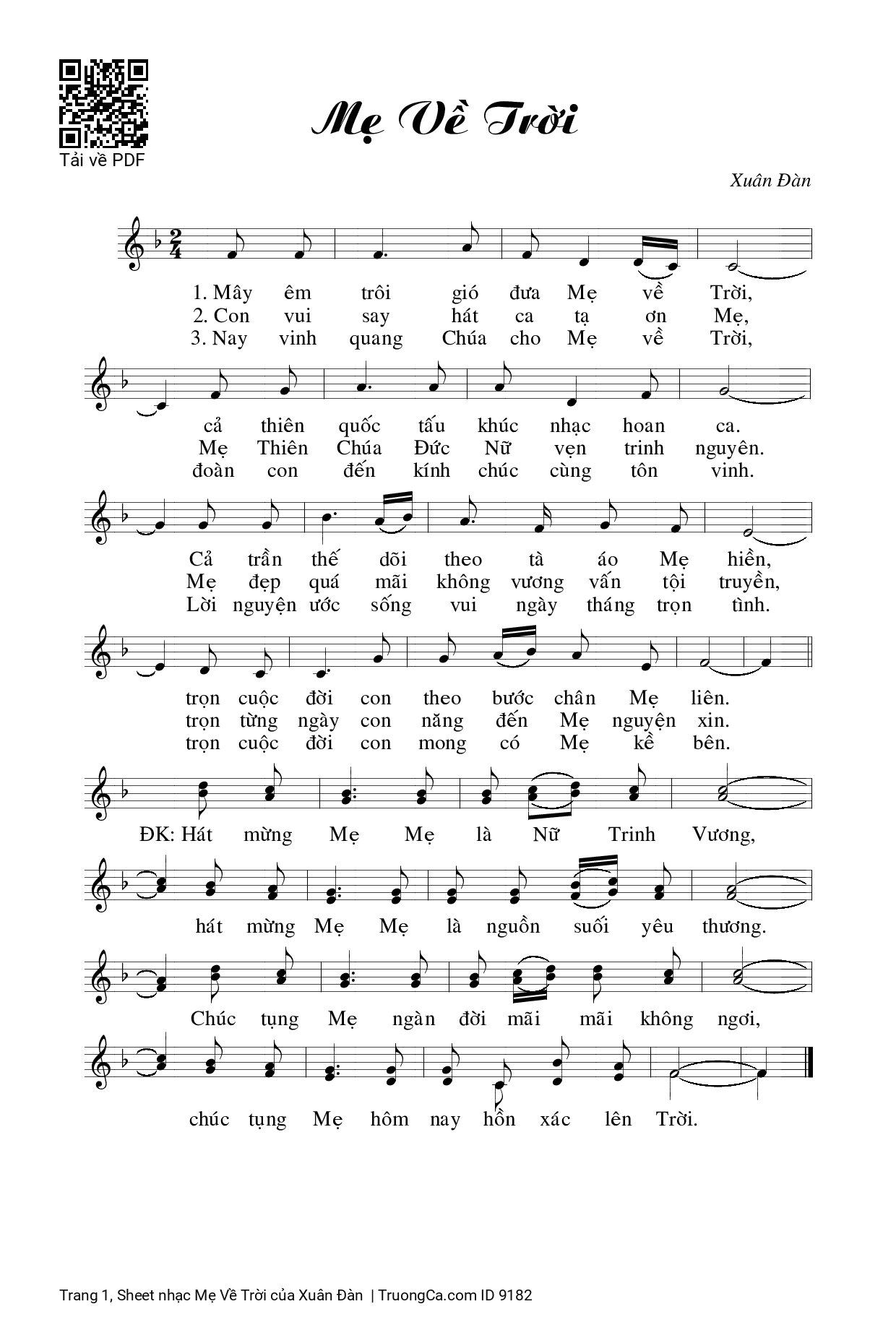 Sheet nhạc Mẹ Về Trời