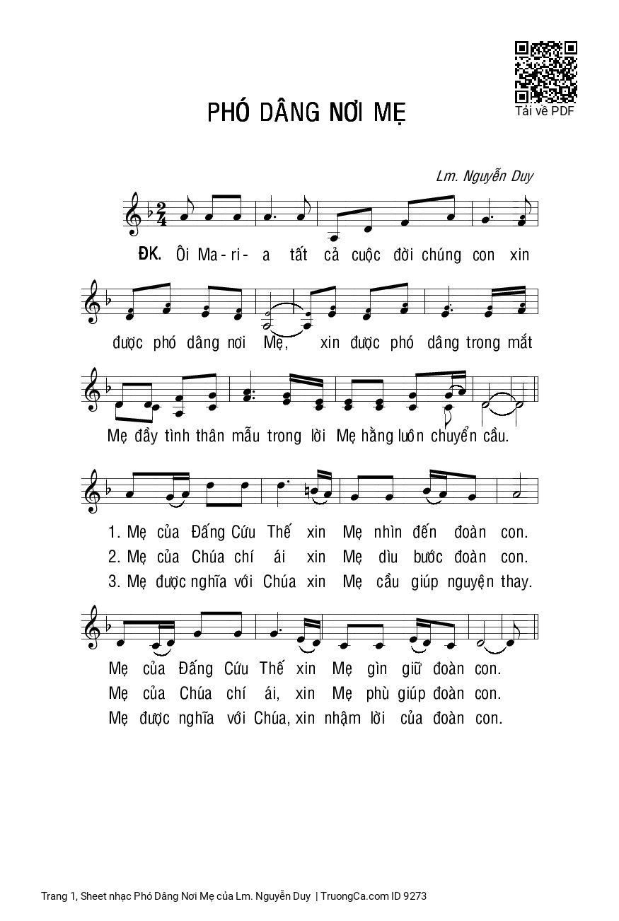 Trang 1 của Sheet nhạc PDF bài hát Phó Dâng Nơi Mẹ - Lm. Nguyễn Duy