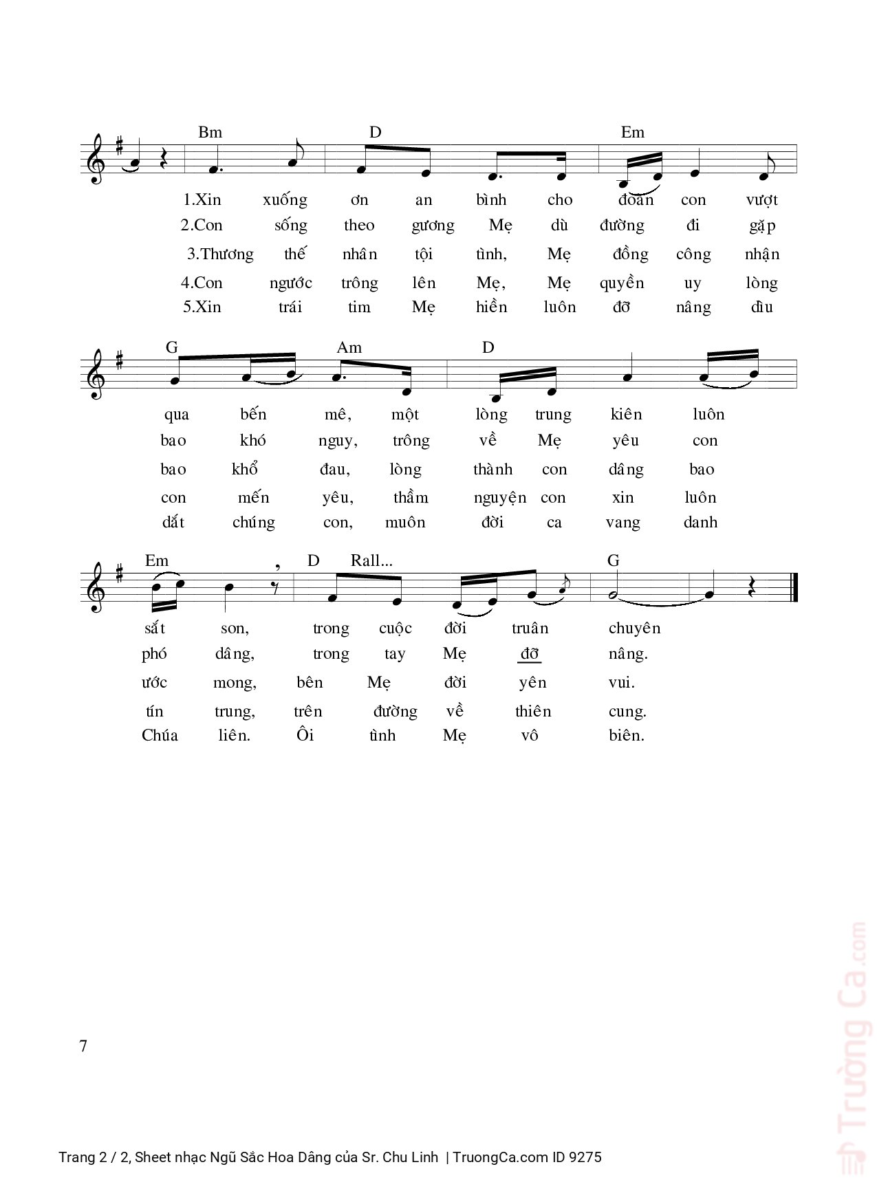 Trang 2 của Sheet nhạc PDF bài hát Ngũ Sắc Hoa Dâng - Sr. Chu Linh