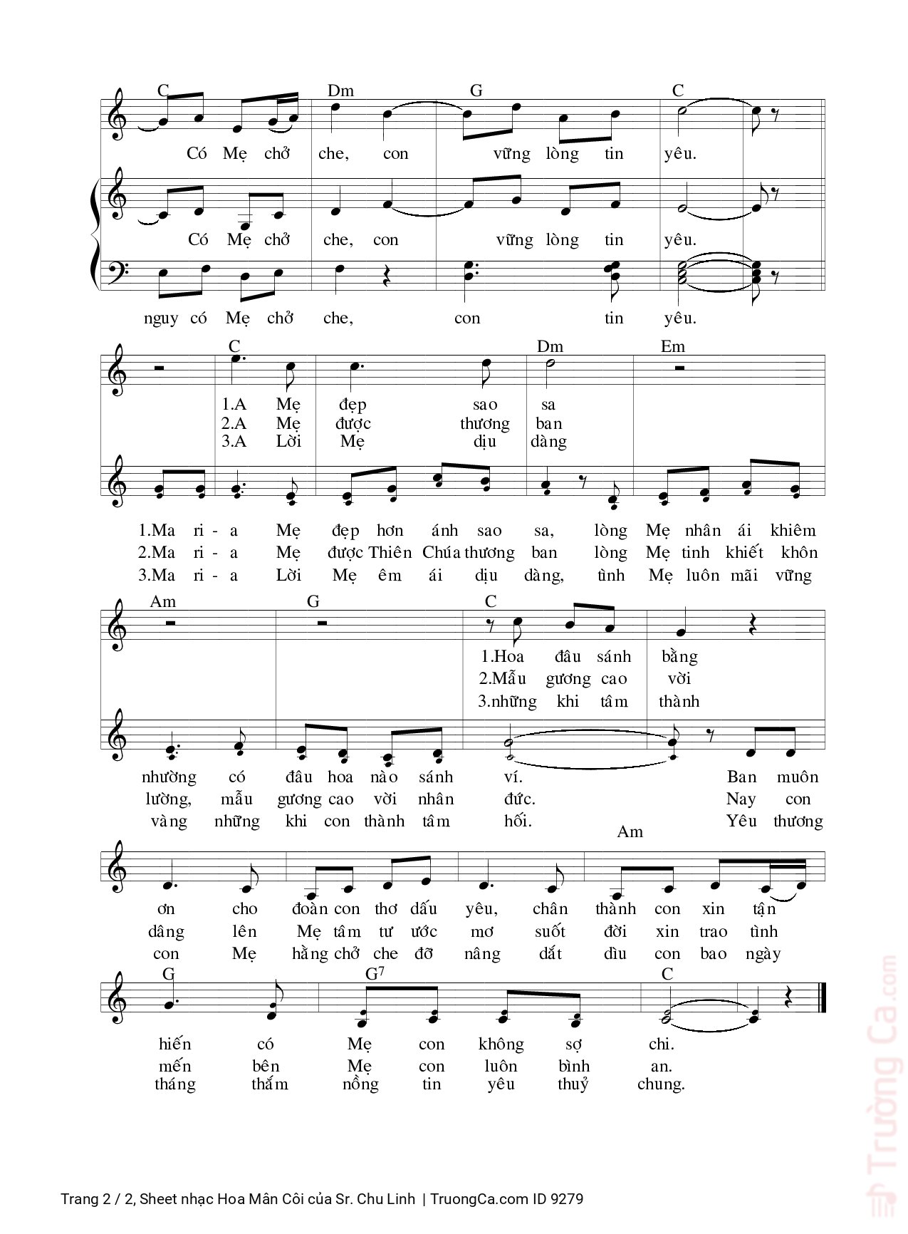 Trang 2 của Sheet nhạc PDF bài hát Hoa Mân Côi - Sr. Chu Linh