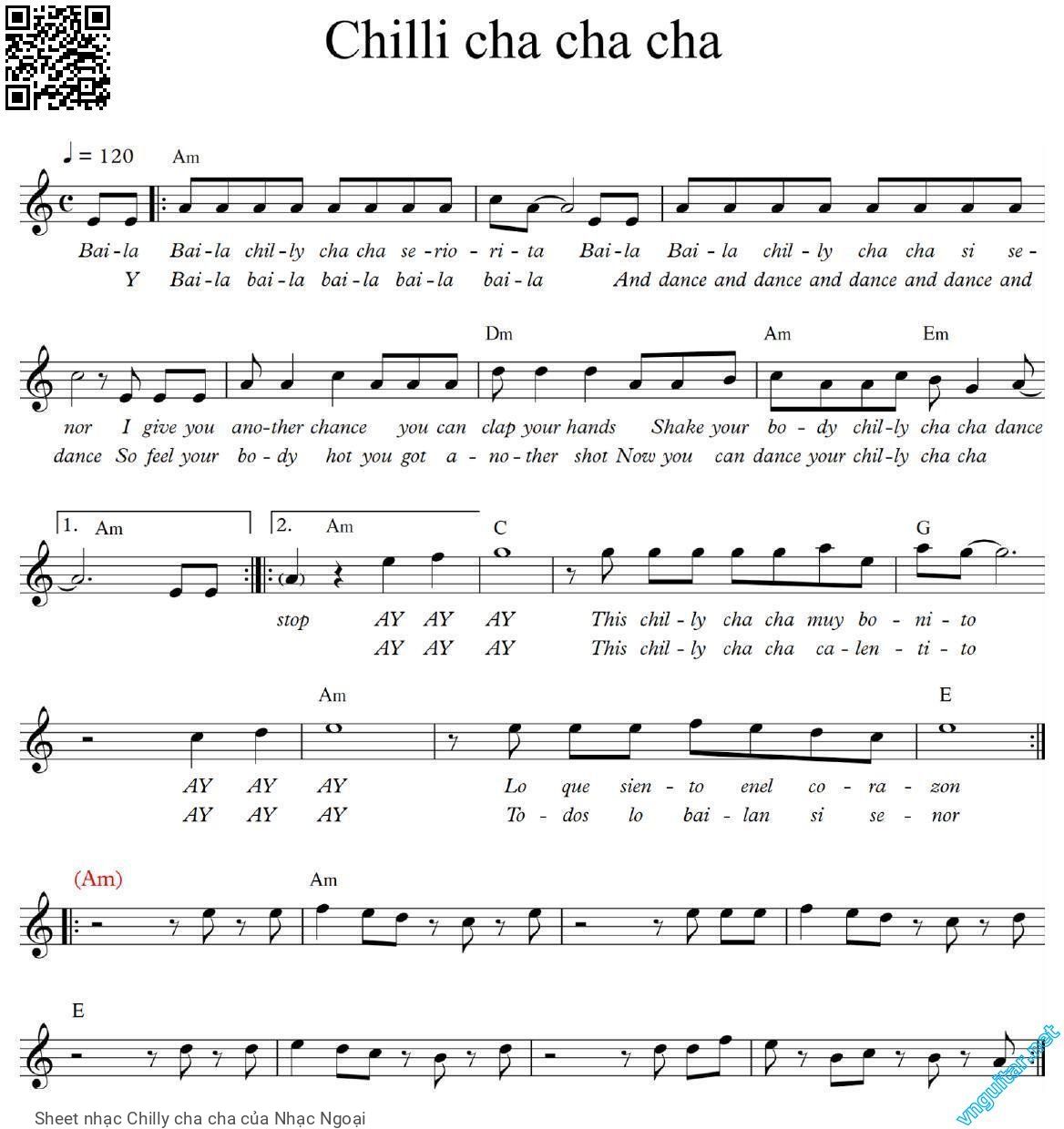 Trang 1 của Sheet nhạc PDF bài hát Chilly cha cha - Nhạc Ngoại, *  Baila chilly cha cha baila chilly cha