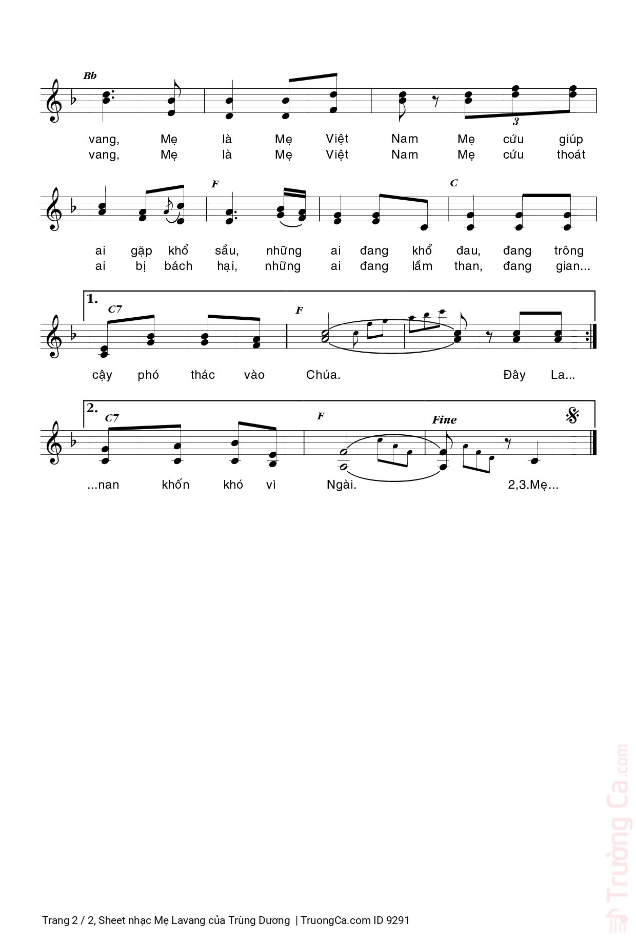 Trang 2 của Sheet nhạc PDF bài hát Mẹ Lavang - Trùng Dương