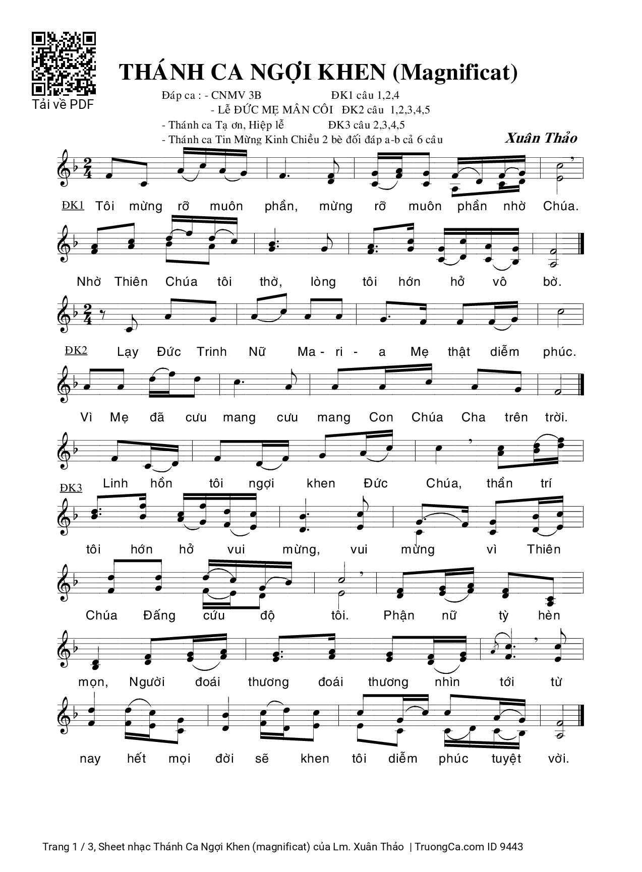 Sheet nhạc Thánh Ca Ngợi Khen (magnificat)