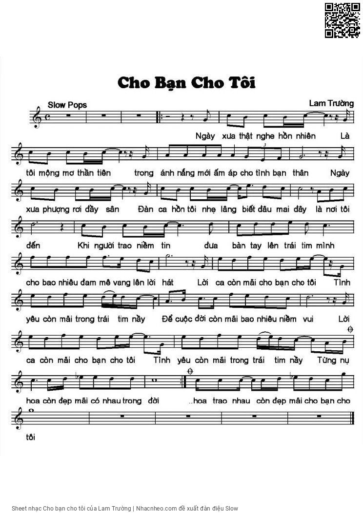 Sheet nhạc Cho bạn cho tôi