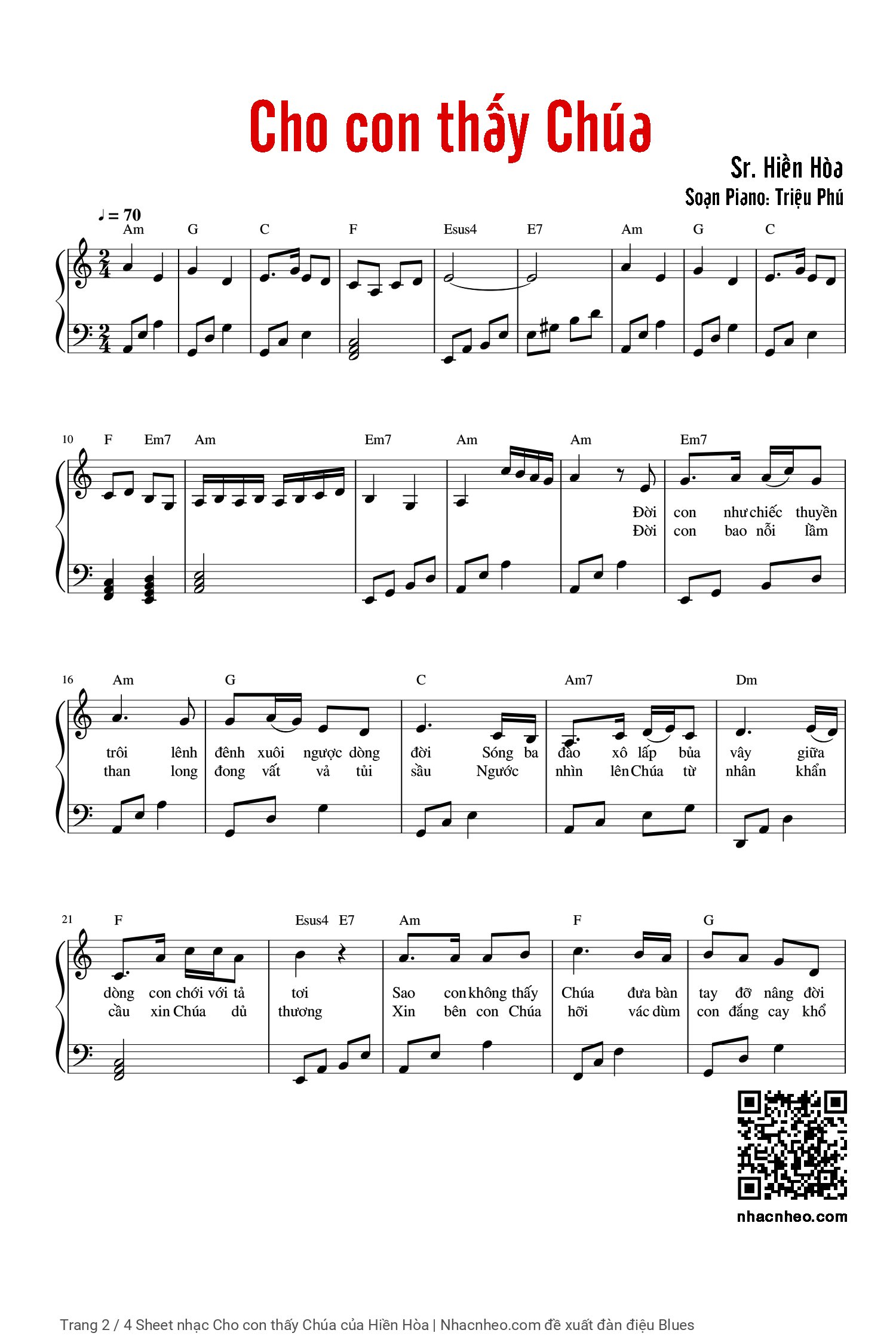 Trang 2 của Sheet nhạc PDF Piano bài hát Cho con thấy Chúa - Hiền Hòa, Có sheet Piano solo và sheet lời có nốt, kèm đoạn intro, Có nghe Piano nhúng từ Musescore