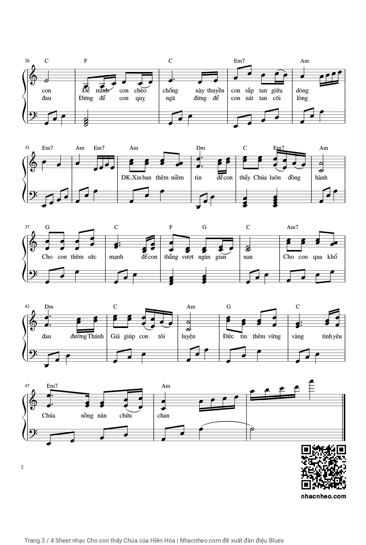 Trang 3 của Sheet nhạc PDF Piano bài hát Cho con thấy Chúa - Hiền Hòa, Có sheet Piano solo và sheet lời có nốt, kèm đoạn intro, Có nghe Piano nhúng từ Musescore