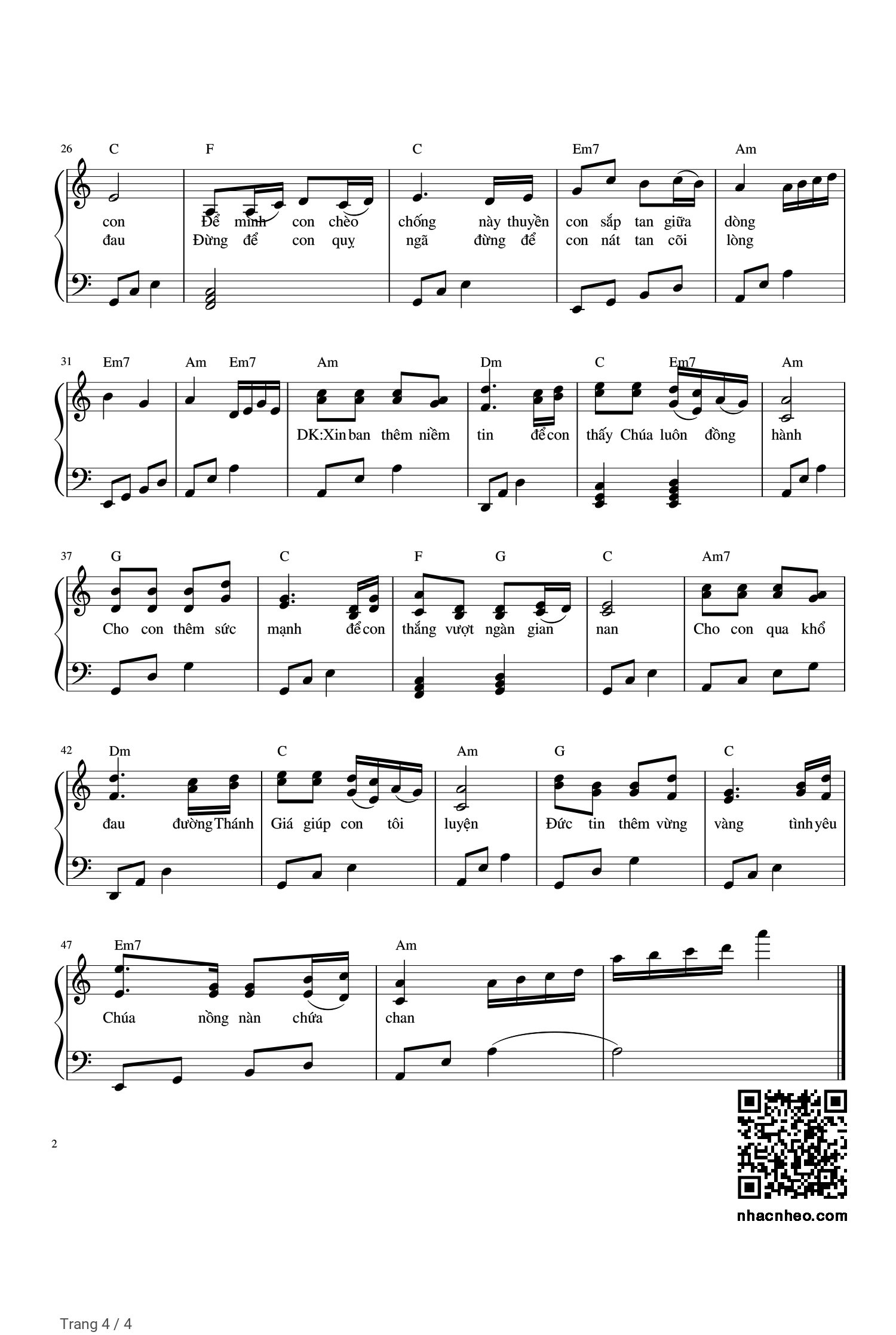 Trang 4 của Sheet nhạc PDF Piano bài hát Cho con thấy Chúa - Hiền Hòa, Có sheet Piano solo và sheet lời có nốt, kèm đoạn intro, Có nghe Piano nhúng từ Musescore