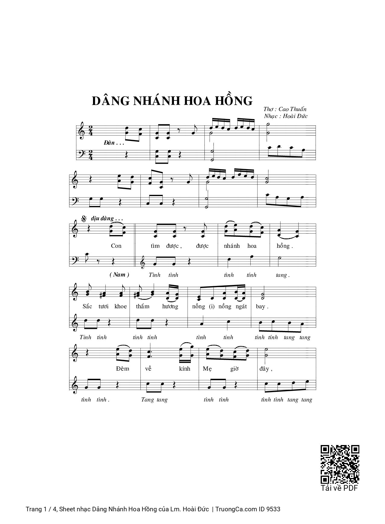 Sheet nhạc Dâng Nhánh Hoa Hồng