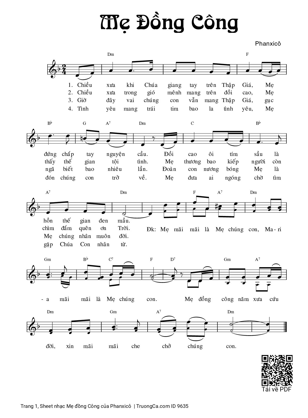 Sheet nhạc PDF bài Mẹ đồng Công