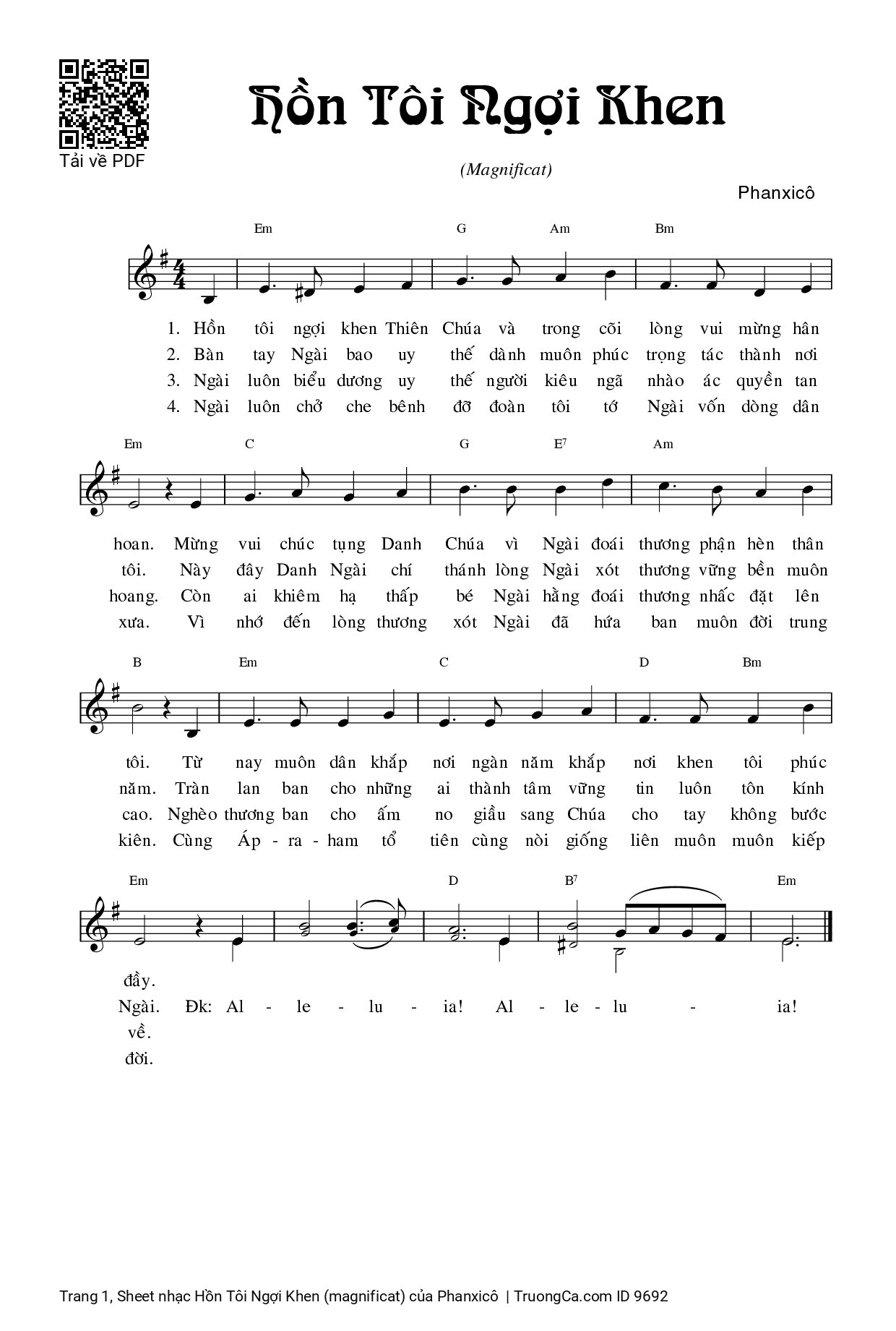 Sheet nhạc Hồn Tôi Ngợi Khen (magnificat)