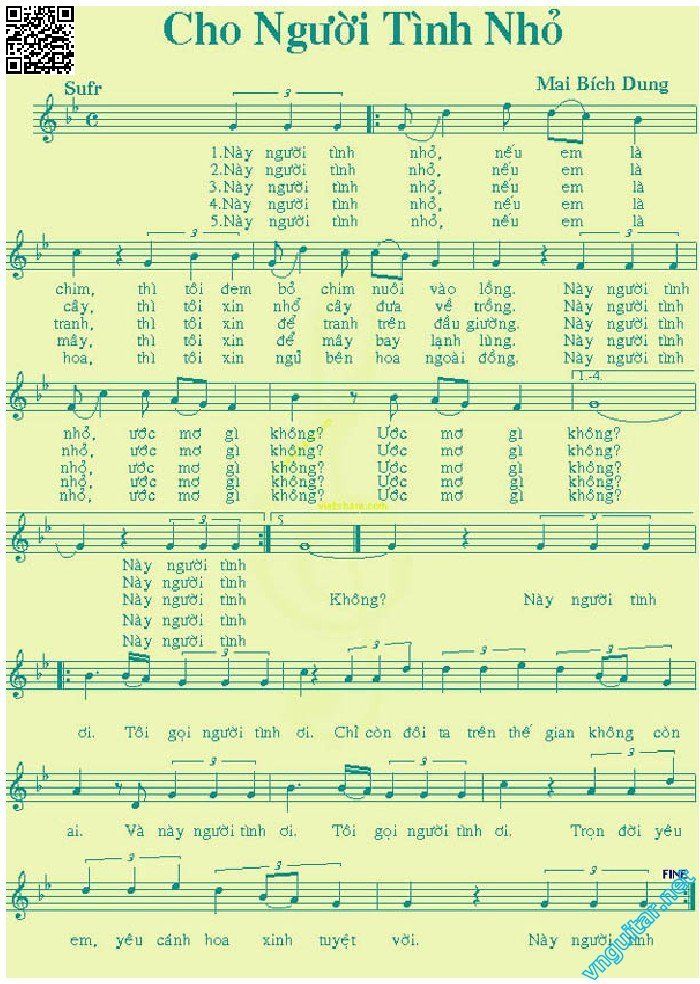 Trang 4 của Sheet nhạc PDF bài hát Cho người tình nhỏ - Mai Bích Dung, Này người tình  nhỏ nếu em là  chim. Thì tôi đem  bỏ chim  nuôi vào  lồng. Này người tình  nhỏ ước mơ gì  không?
