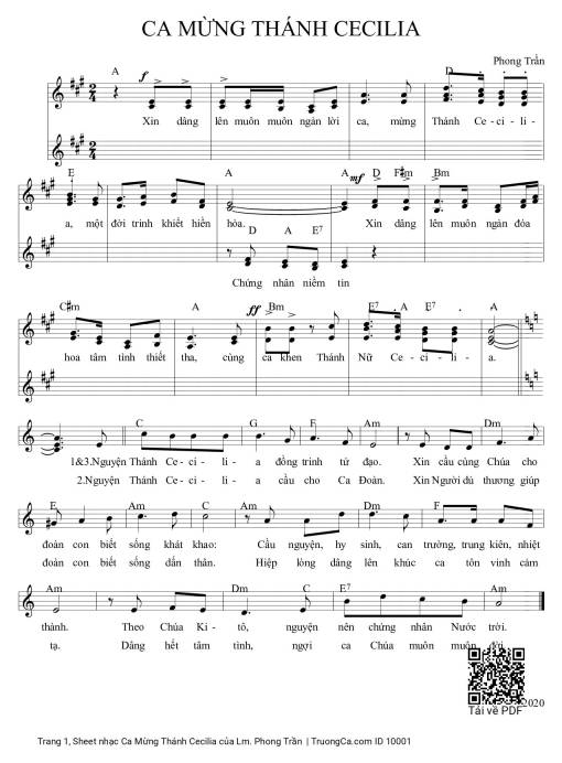 Sheet nhạc PDF bài Ca Mừng Thánh Cecilia
