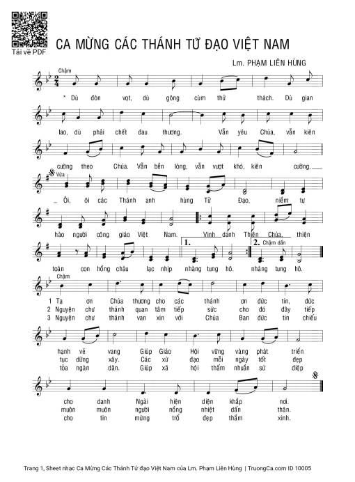 Sheet nhạc PDF bài Ca Mừng Các Thánh Tử đạo Việt Nam