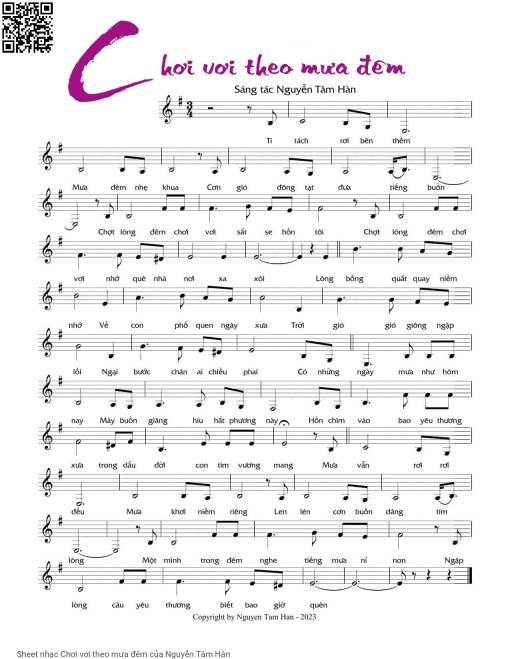 Sheet nhạc PDF bài Chơi vơi theo mưa đêm