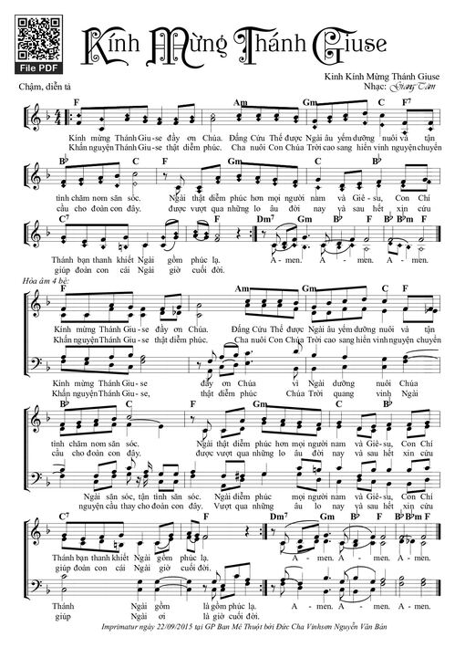 Sheet nhạc PDF bài Kính Mừng Thánh Giuse