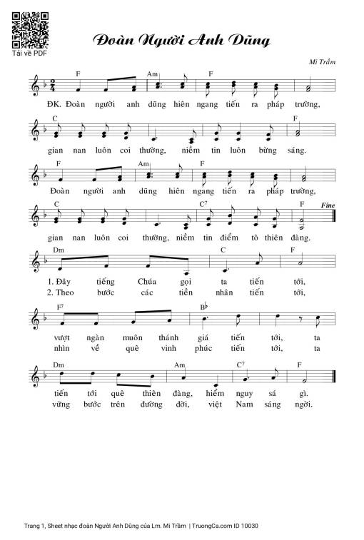 Sheet nhạc PDF bài đoàn Người Anh Dũng