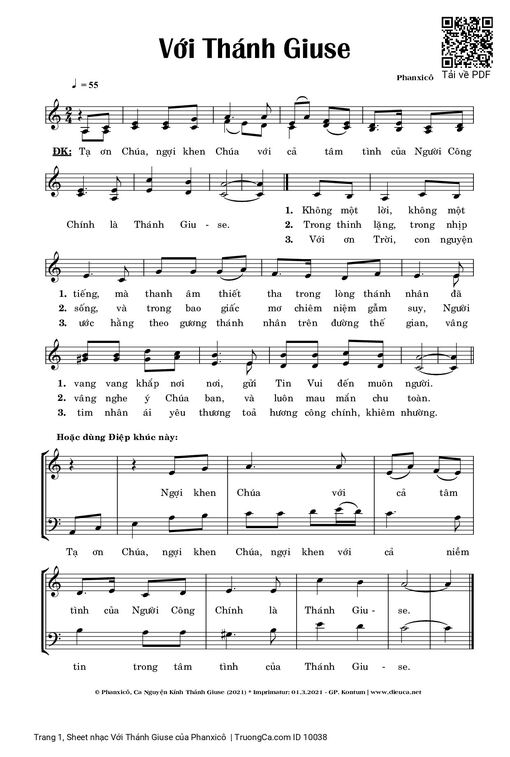Sheet nhạc PDF bài Với Thánh Giuse