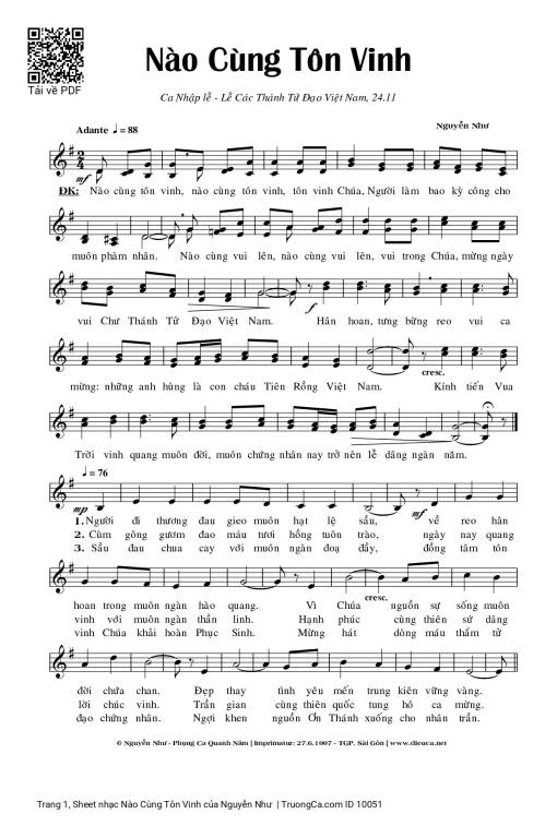 Sheet nhạc PDF bài Nào Cùng Tôn Vinh
