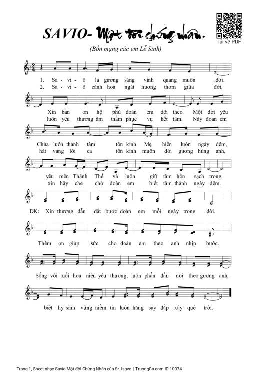 Sheet nhạc PDF bài Savio Một đời Chứng Nhân