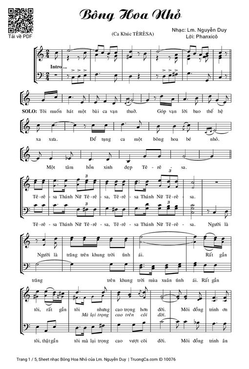 Sheet nhạc PDF bài Bông Hoa Nhỏ