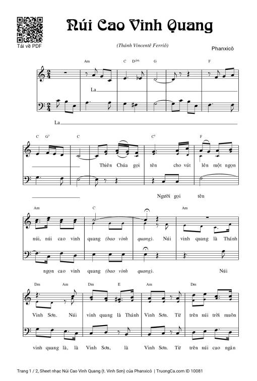 Sheet nhạc PDF bài Núi Cao Vinh Quang (t. Vinh Sơn)