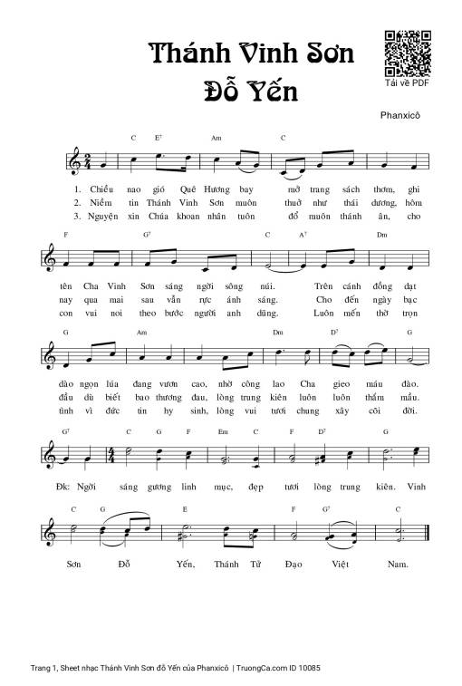 Sheet nhạc PDF bài Thánh Vinh Sơn đỗ Yến